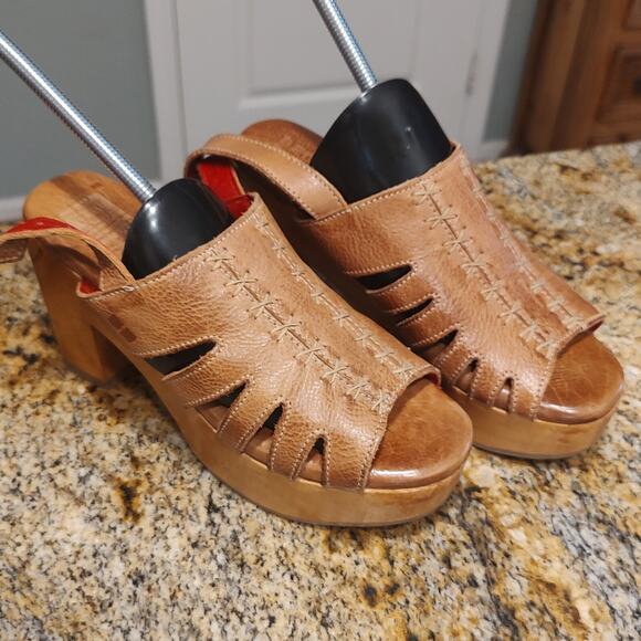 Bed Stu Fontella Heeled Platform Sandal Leather Tan Rustic Women's Size 7 - Picture 2 of 15